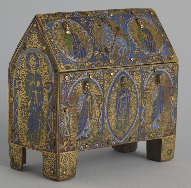 A "chasse" made in 1185 with saints and the Lamb of God illustrated.