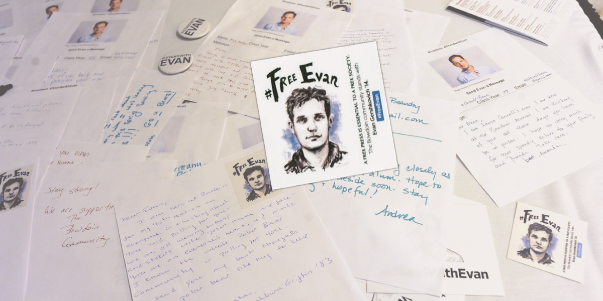 Bowdoin alums show support to Evan Gershkovich, Class of 2014.