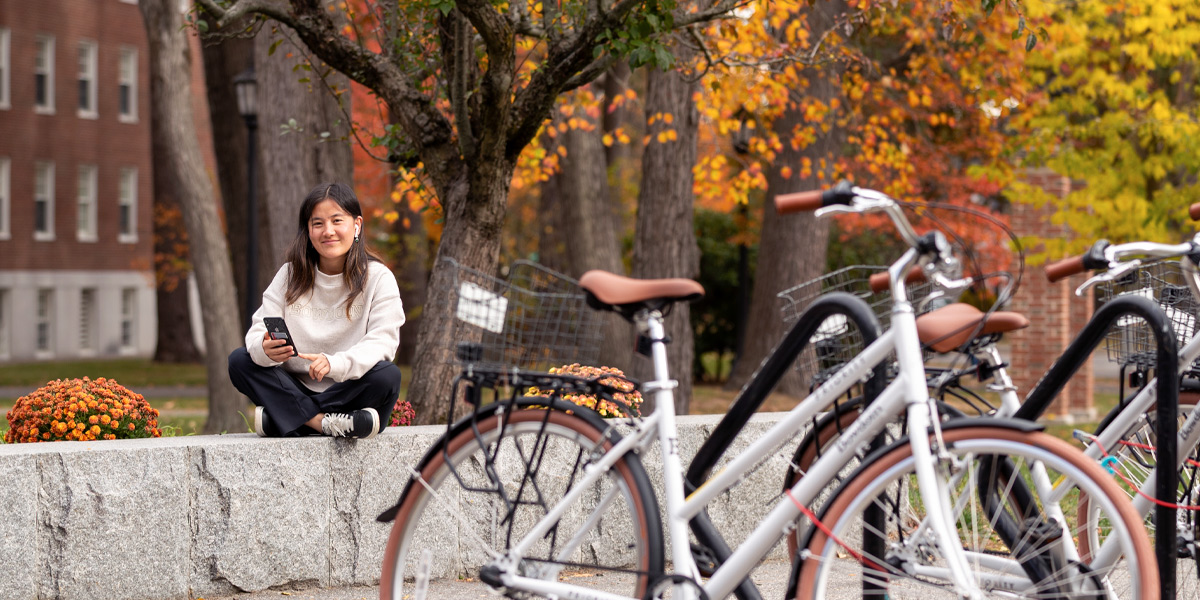 One of our favorite spots in the fall: outside of Hawthorne Longfellow Library.