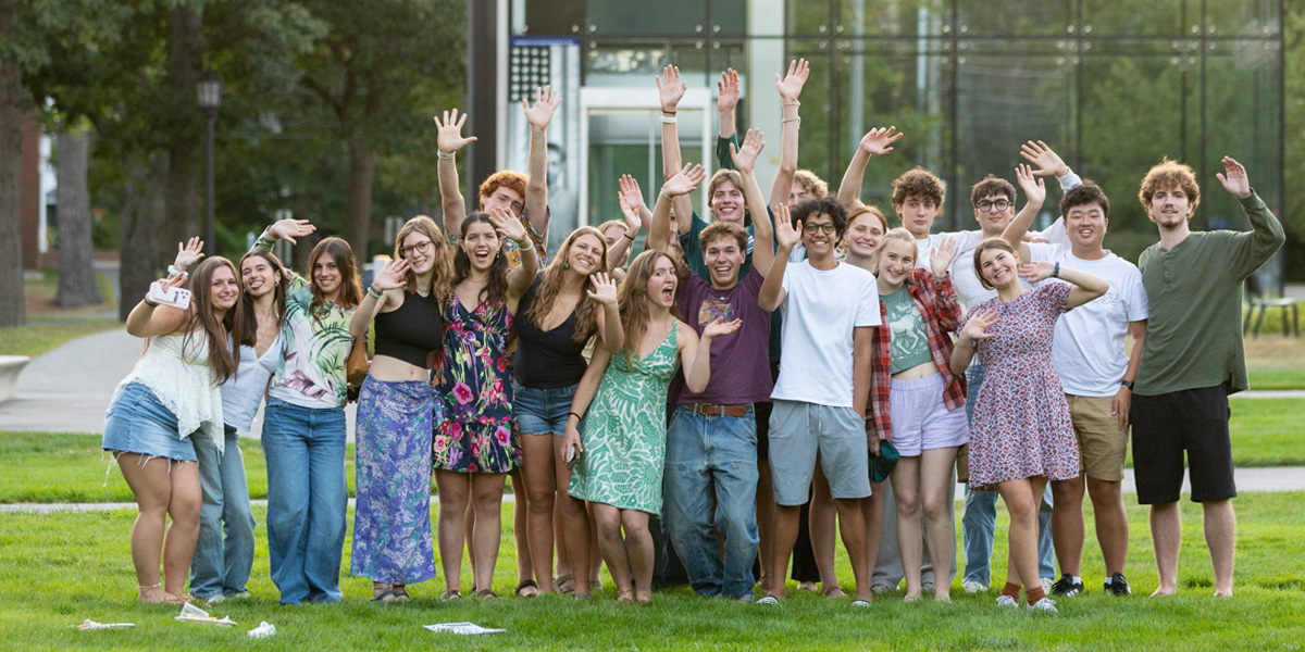 Bowdoin first-year students gather for the Welcome Back Cookout.
