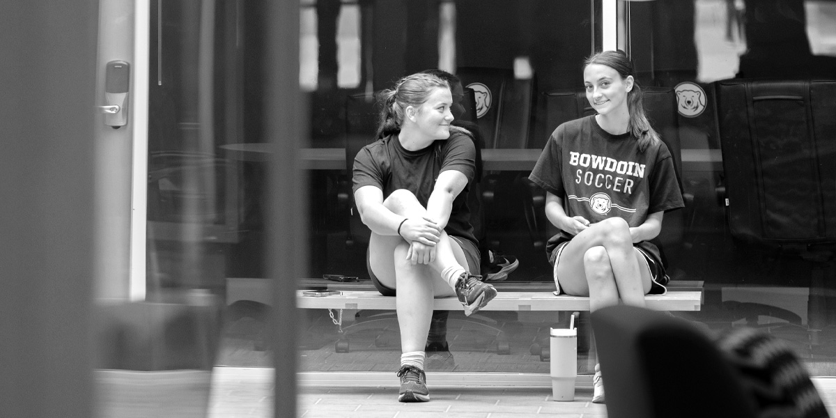 Bowdoin athletes stop to chat in Smith Union.