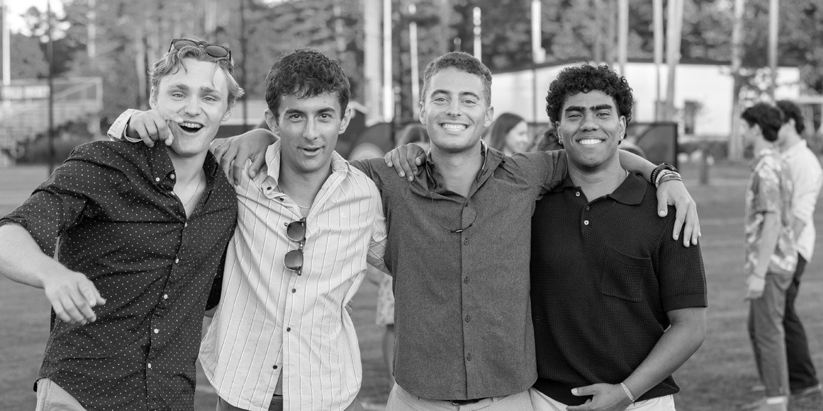 Bowdoin students gather to celebrate beautiful fall weather.