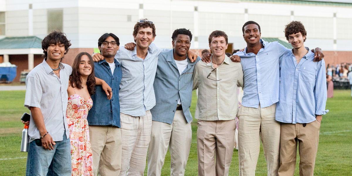 Bowdoin students gather to celebrate beautiful fall weather.