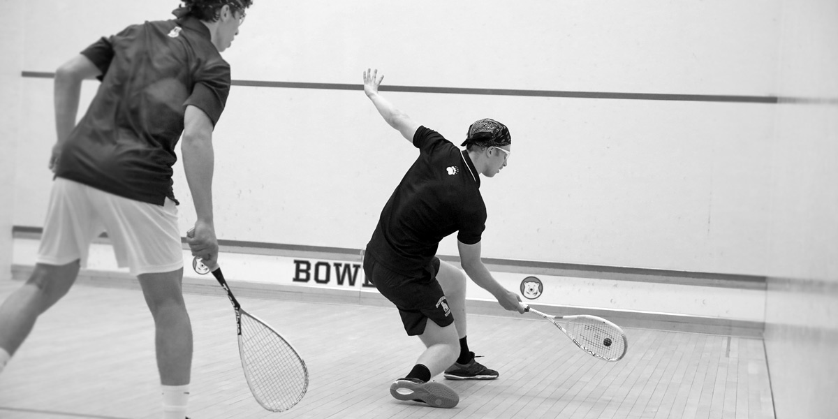 A Bowdoin men's squash point is secured over Brown.