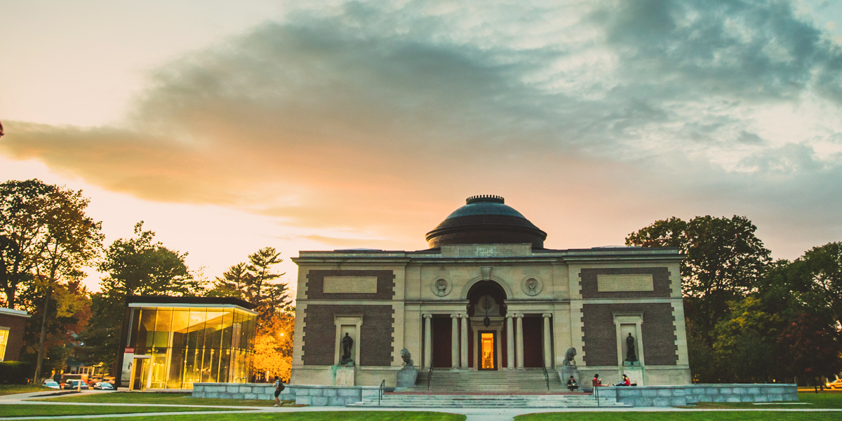 The Art Museum at Bowdoin at dusk.