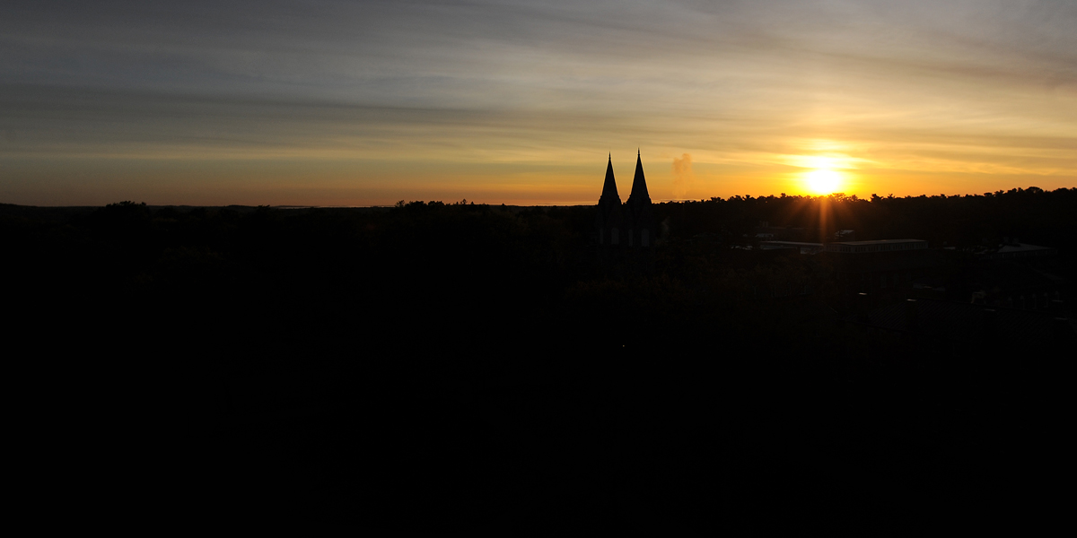 aerial photo of the Bowdoin campus in the morning