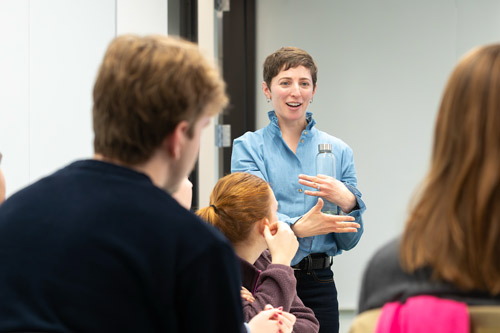 Bowdoin professor Meghan Roberts speaks to students.