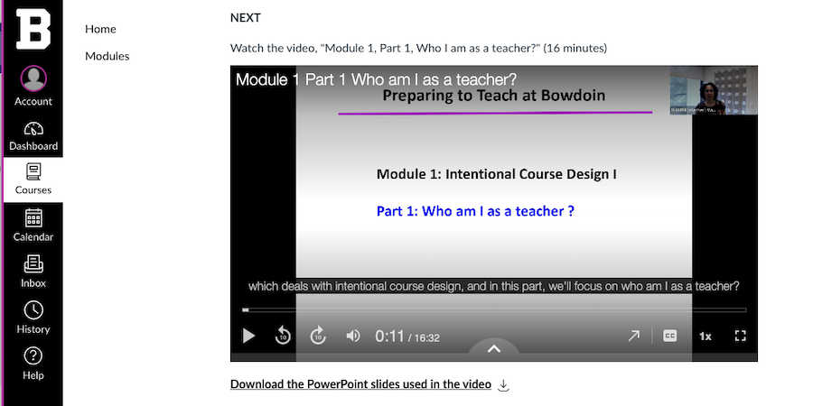 Screenshot of a video embedded in Canvas with captions showing.