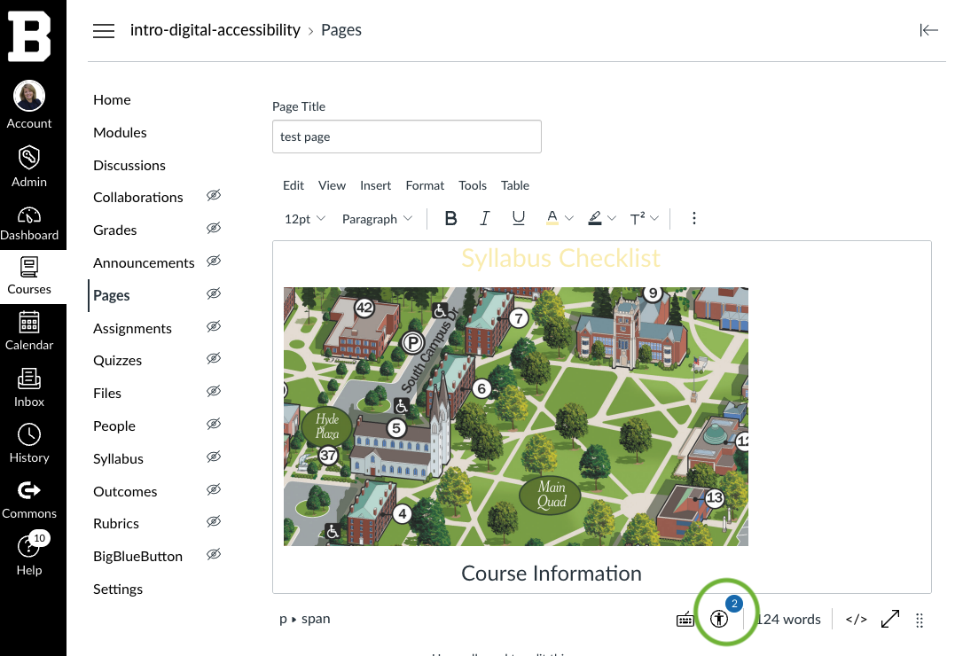 screenshot of 2 accessibility issues reported on the accessibility tool badge. 