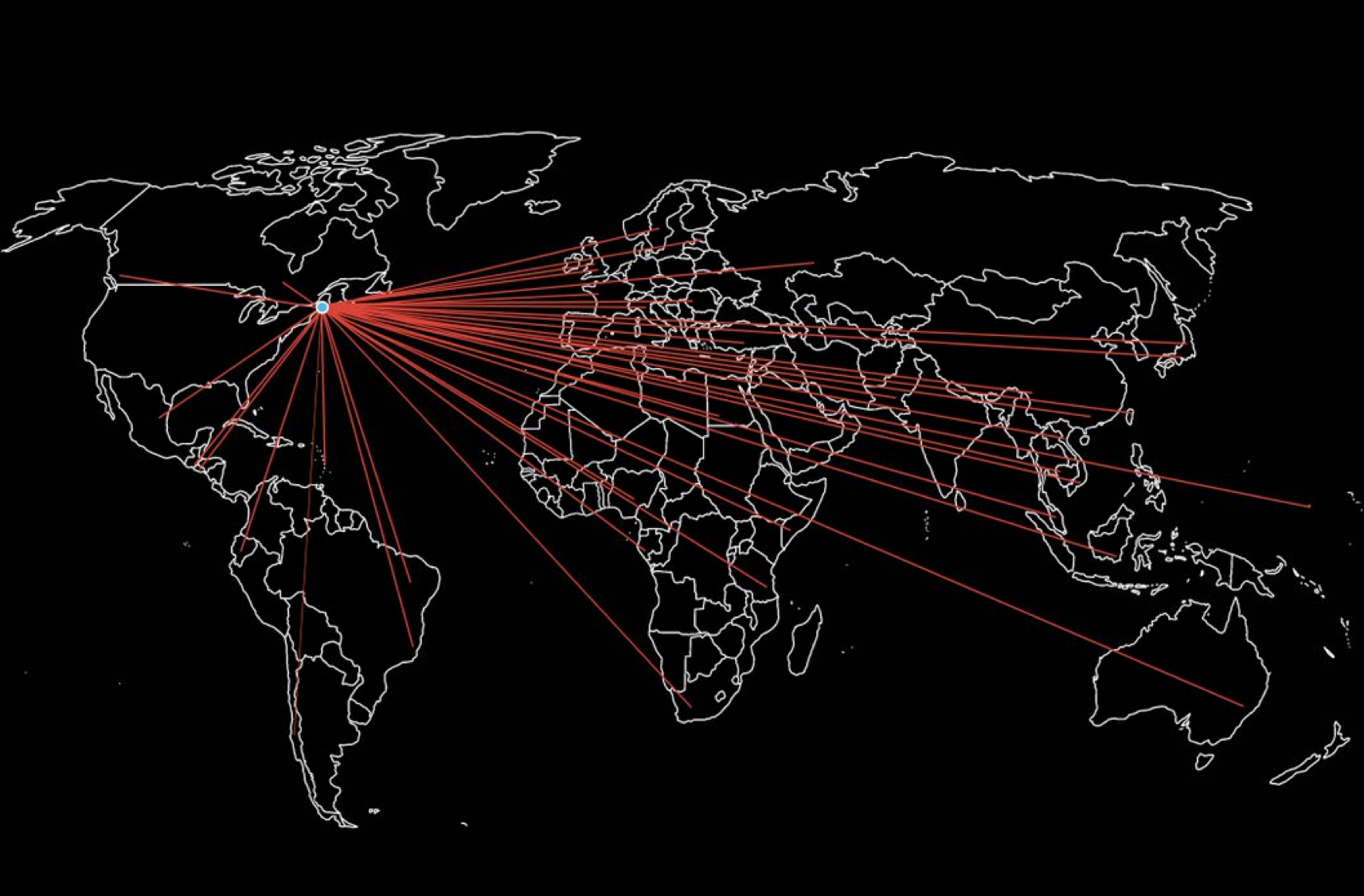 A map of the world, highlighting the different countries Bowdoin students come from.