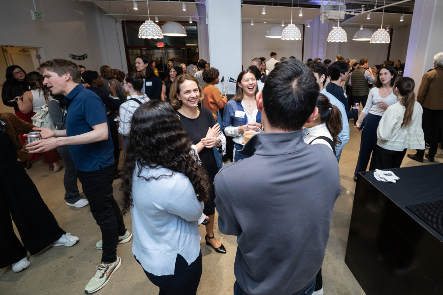 Alumni event at Fort Mason in San Francisco, where more than a hundred alumni got to network with 30 current students in town for West Trek, a career exploration trip during spring break.