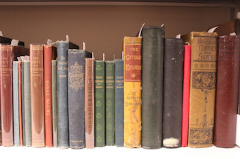 photo of old cookbooks on a shelf