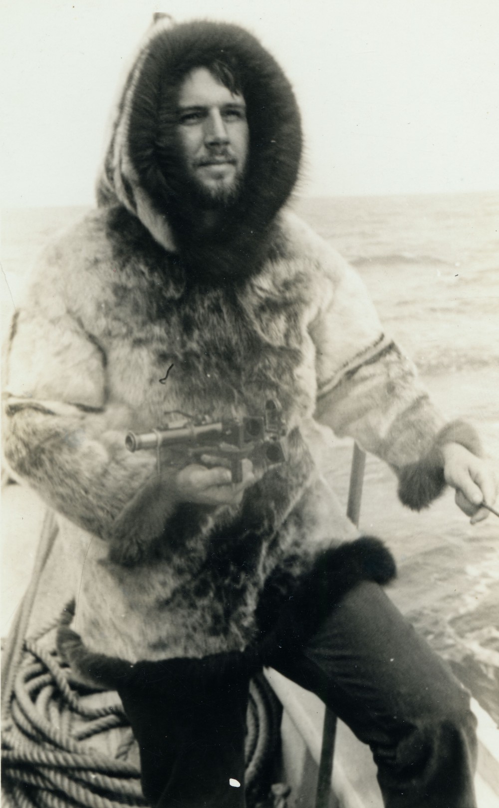 John Halford wearing a sealskin jacket