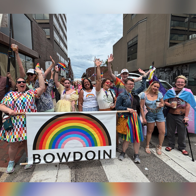 Portland Pride parade with Bowdoin banner