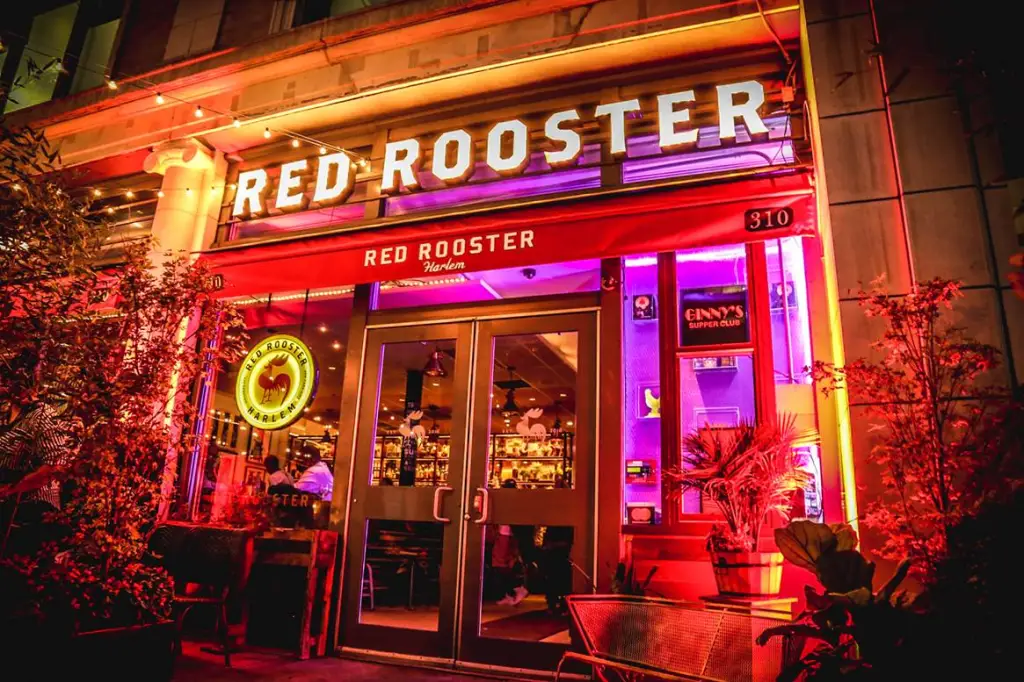 Entrance of Red Rooster in Harlem, NY