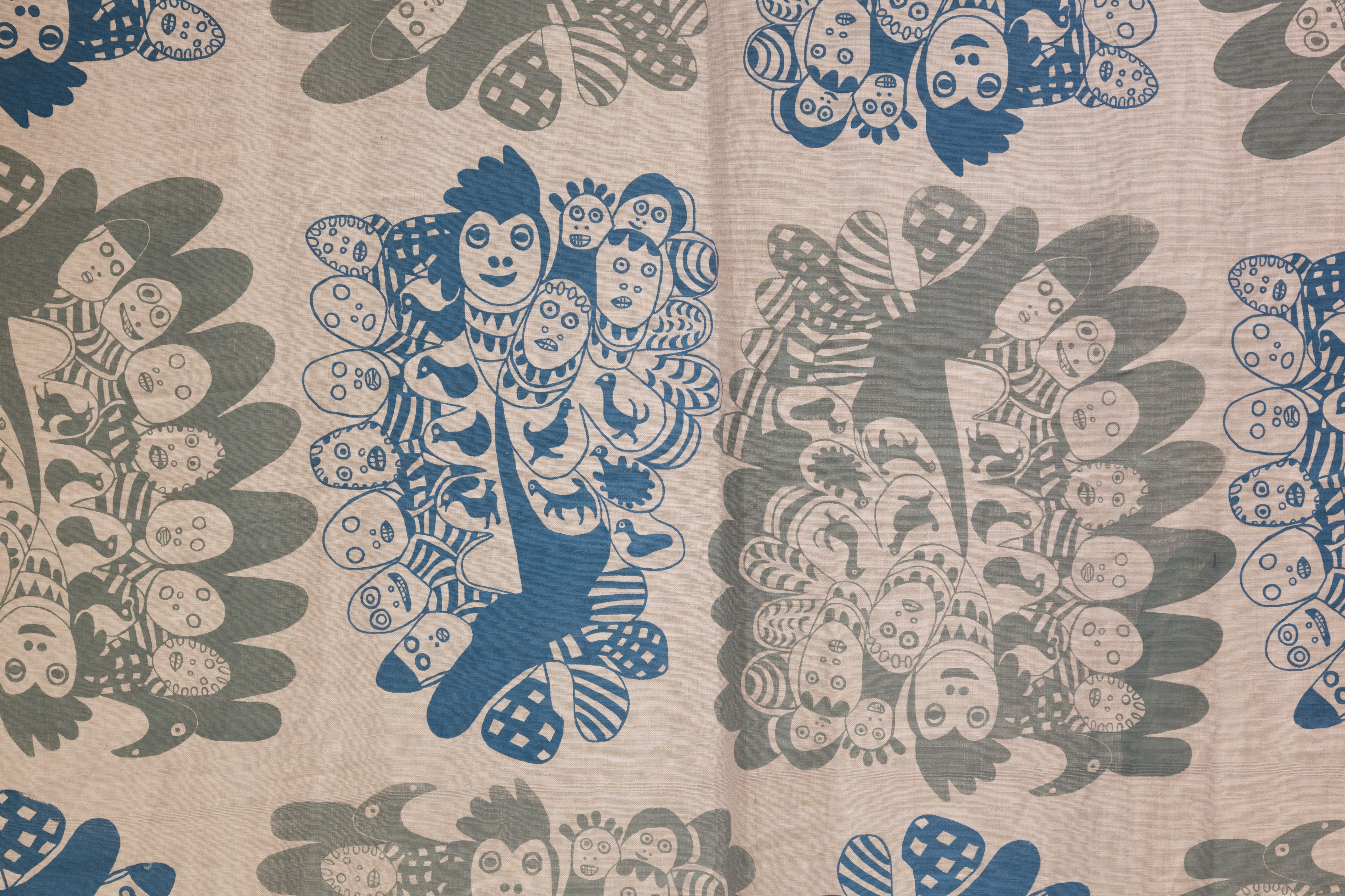 Textile print with spirits and birds