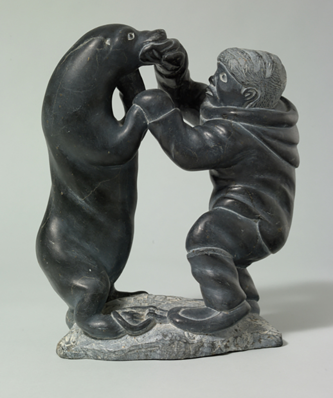 Lucassie Ikkidluak, Otter and Man, Inukjuak, Nunavik, 1965. Soapstone. Museum purchase. 