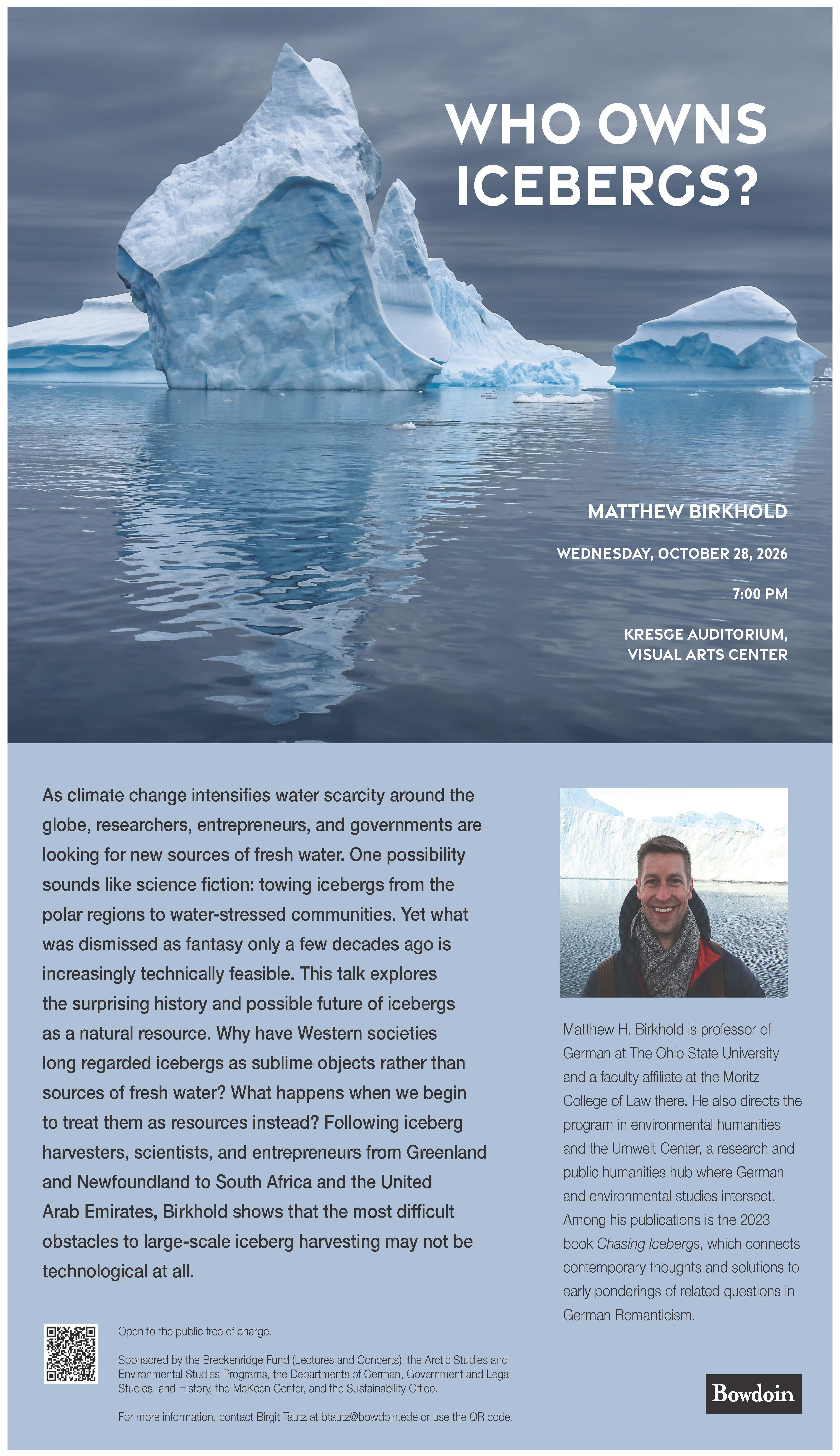 Poster for Who Owns Icebergs? Talk on October 28, 2026