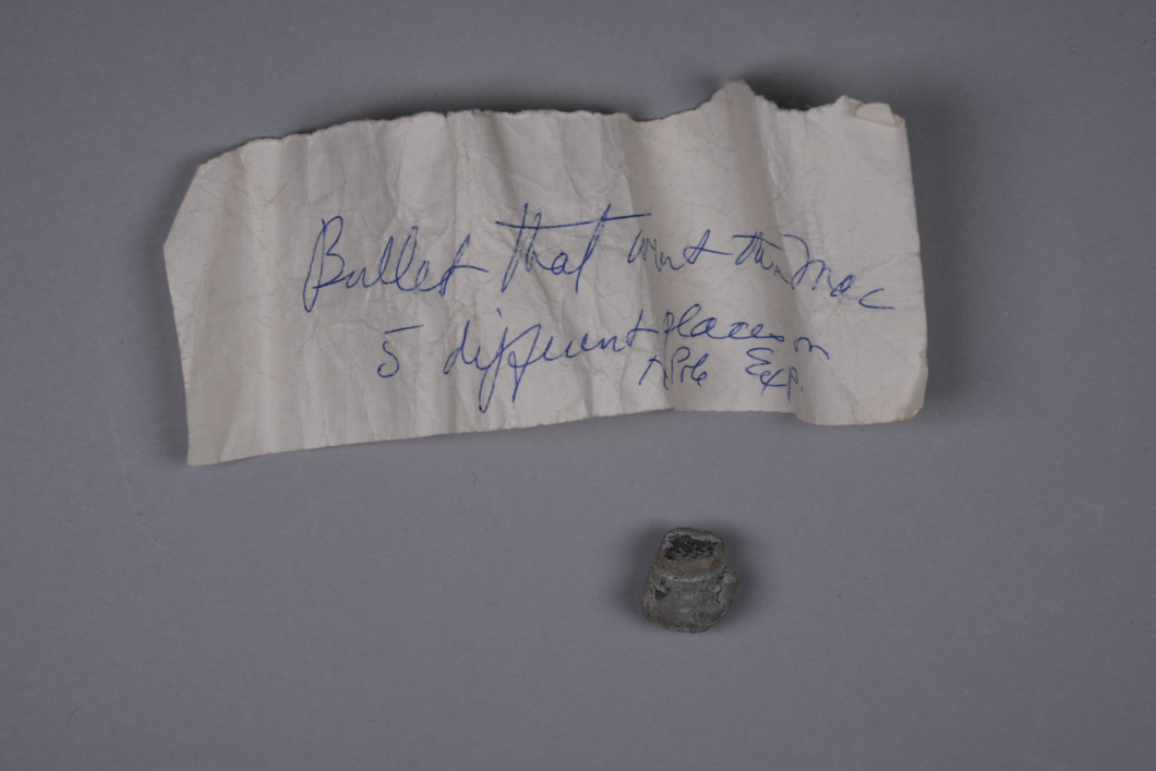 Photo of a bullet that passed through MacMillan five times.