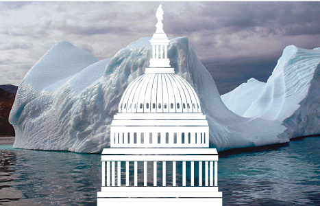 Glacier picture with capitol building super imposed on it