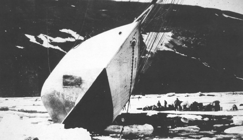 The Schooner Bowdoin aground.