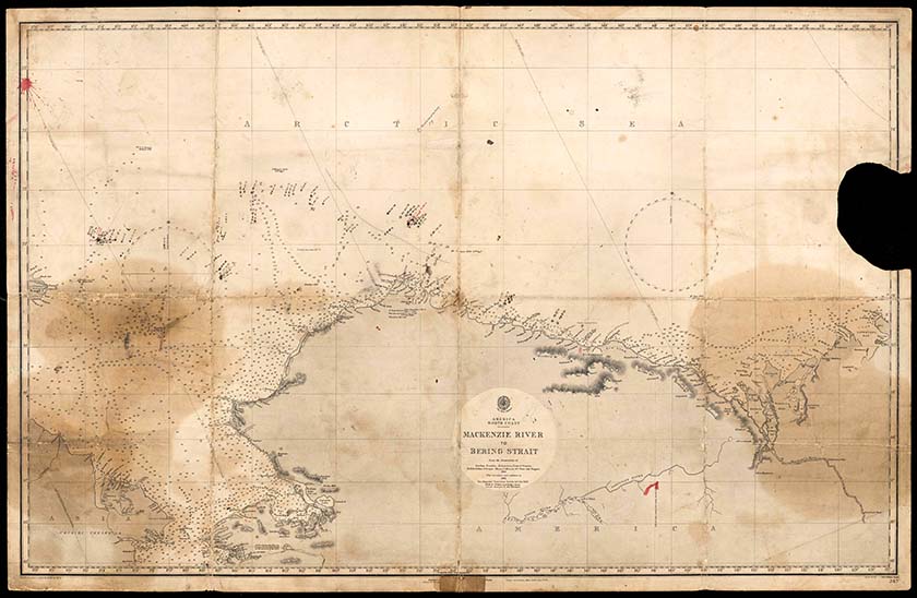 Bartlett marked the Karluk’sposition on this chart as the ship drifted west with the ice. Gift of the Dove Family.