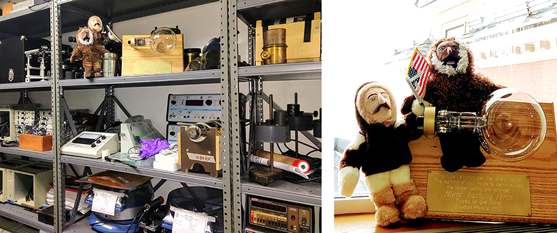 Peary and Henson help celebrate physics lab instructor Gary Mier’s retirement.