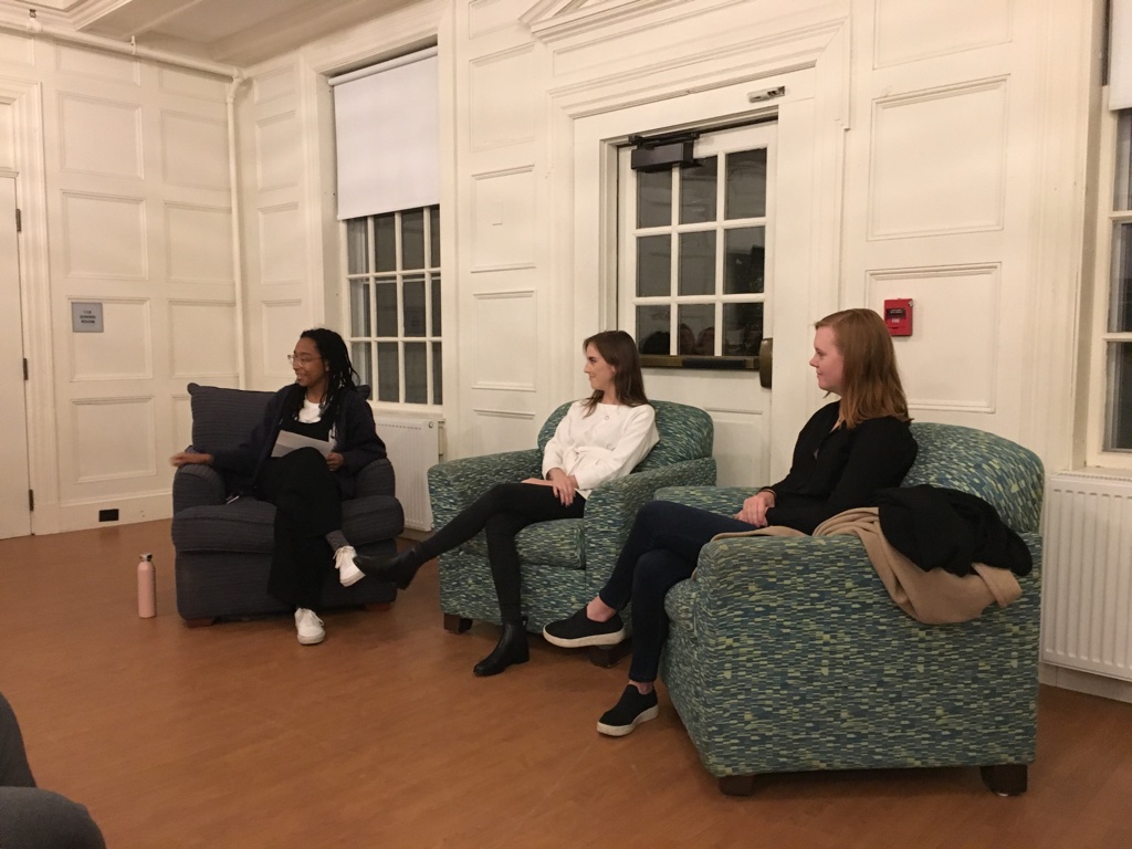 left to right, Kinaya Hassane '19, Sarah Drumm '18, Katherine Gracey '16