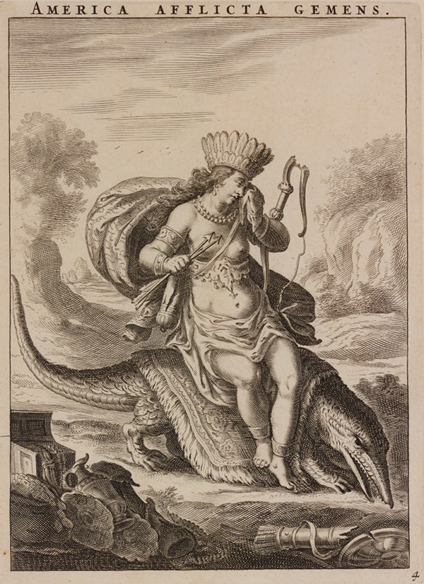 a black and white print showing a woman with a headress