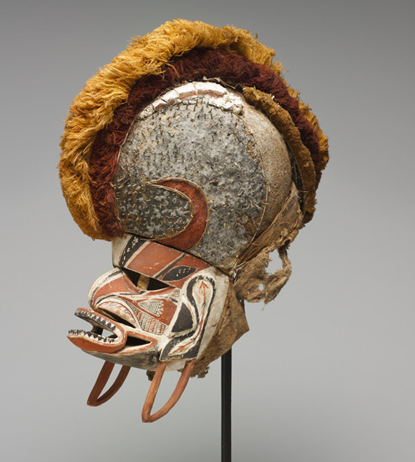 a full-head mask, made of wood and natural fibers in the 19th century