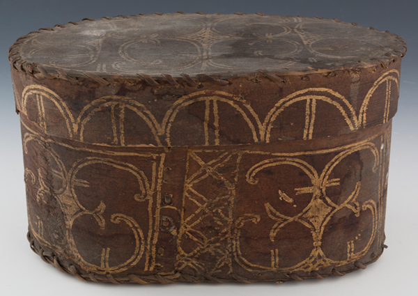 A birchbark  basket with  geometric designs