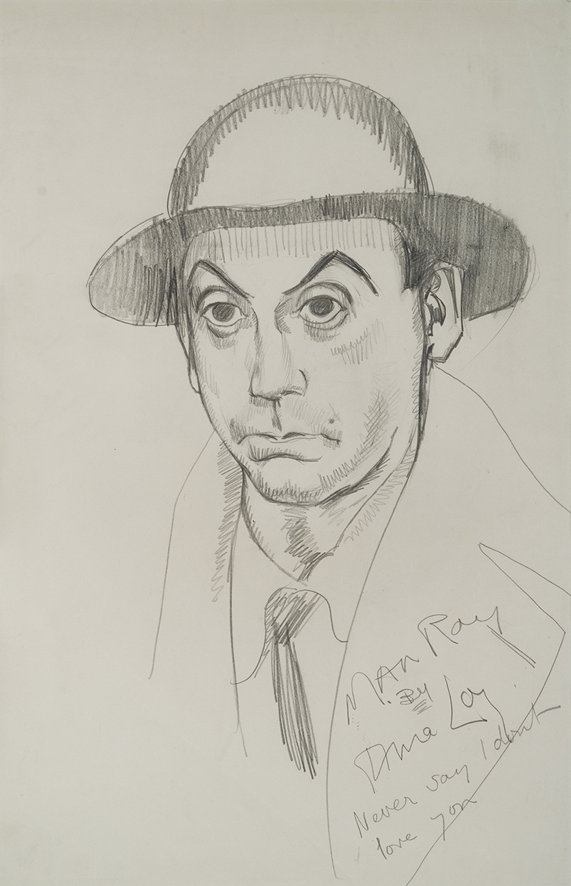 a pencil drawing of a man's face/head and shoulders.  He has arched eyebrows and is wearing a hat.