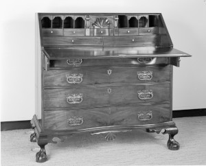 A photograph of a historical wood desk desk