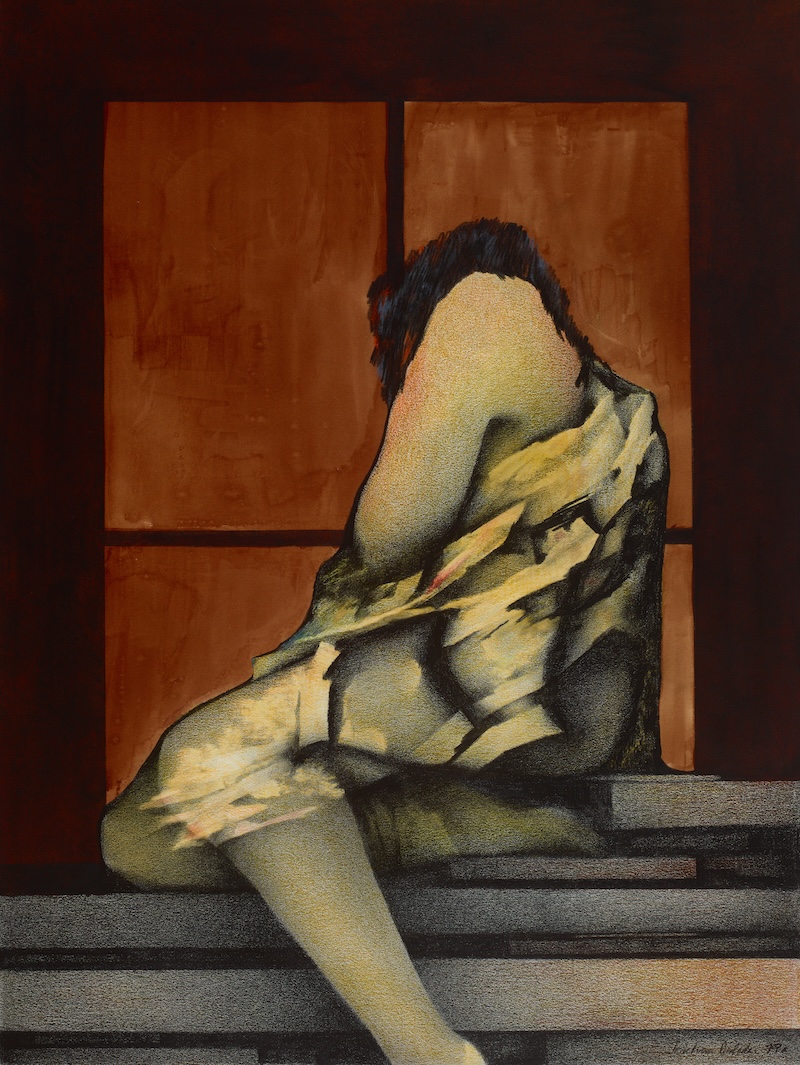An abstracted drawing of a figure sitting by a window