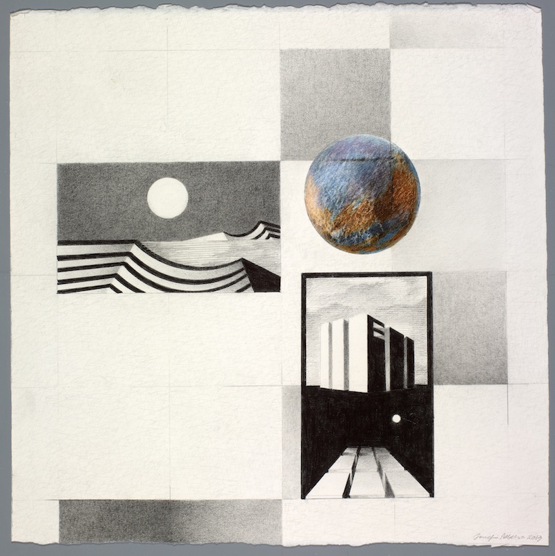 An intricate drawing of abstracted shapes and vignettes
