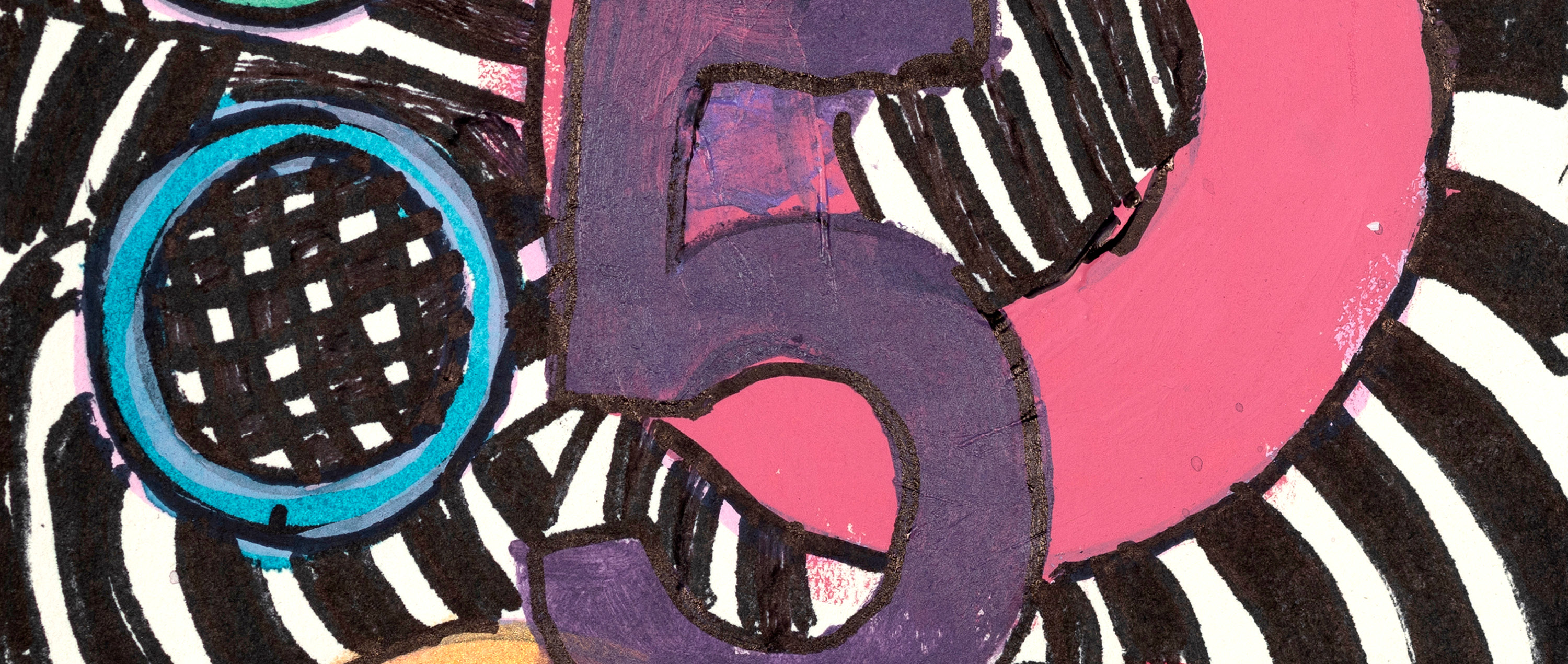 A colorful drawing depicting bold shapes and the number 50