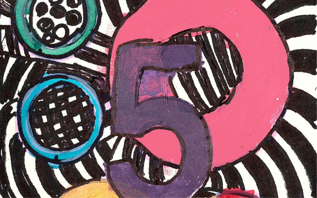 A colorful drawing depicting bold shapes and the number 50