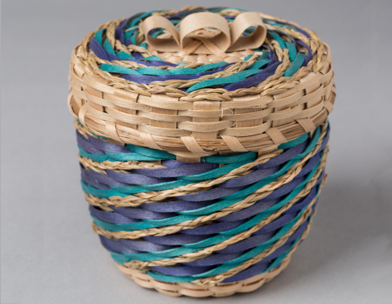 basket with blue swirl