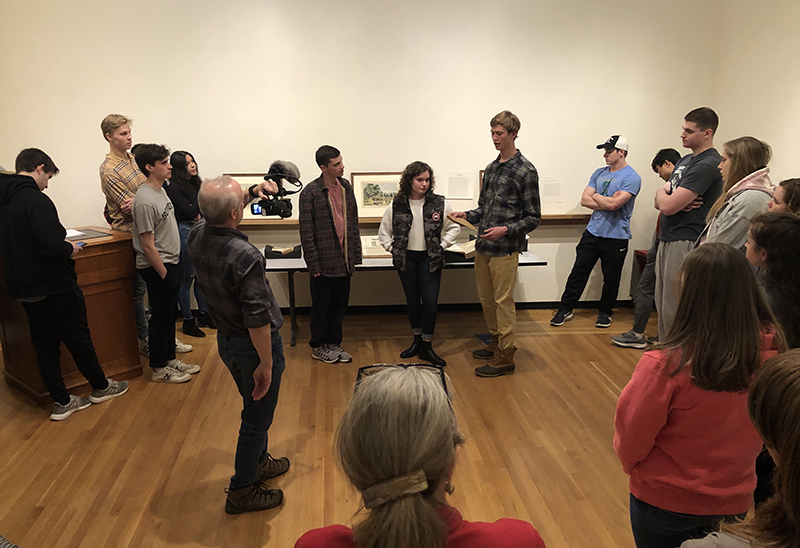 Students enjoy the pop-up exhibition “Arts, Industry, and Innovation in Antebellum America,” held in the Zuckert Seminar Room at the beginning of March.