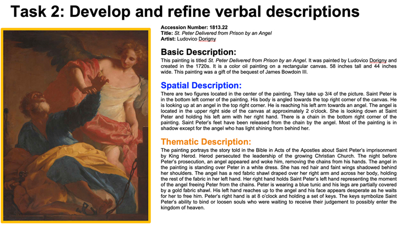 An example of new, non-visual descriptive language for a painting in the Museum, developed by the students. 