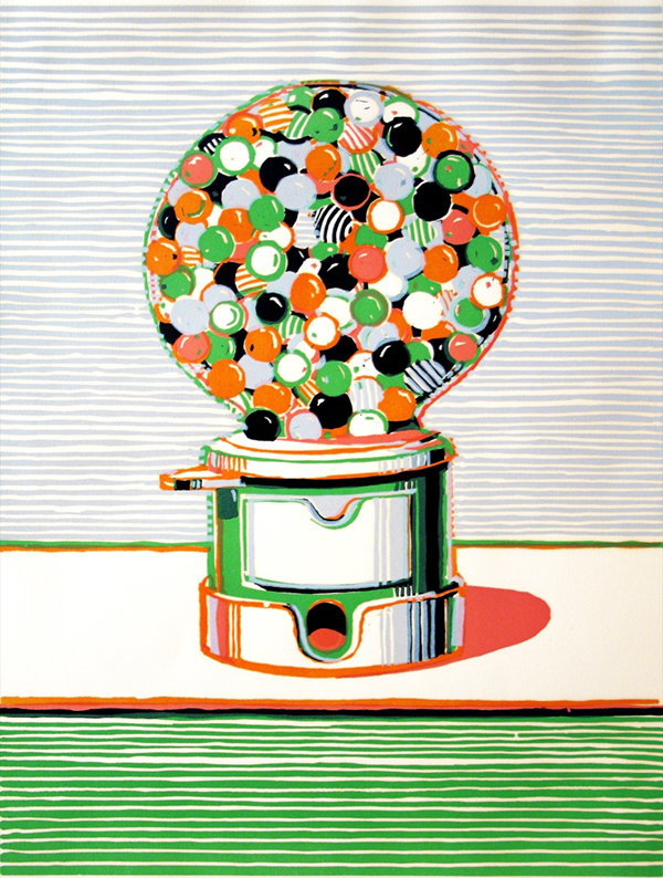 a colorful drawing of a gumball machine