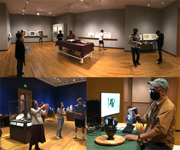 A group of photographs showing students and faculty in the Museum