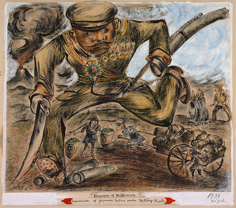 A watercolor showing a military person in uniform with a sabre