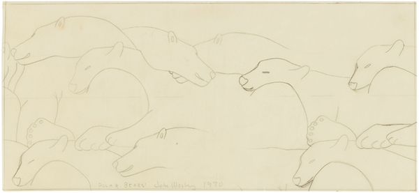 a line drawing of a group of polar bears