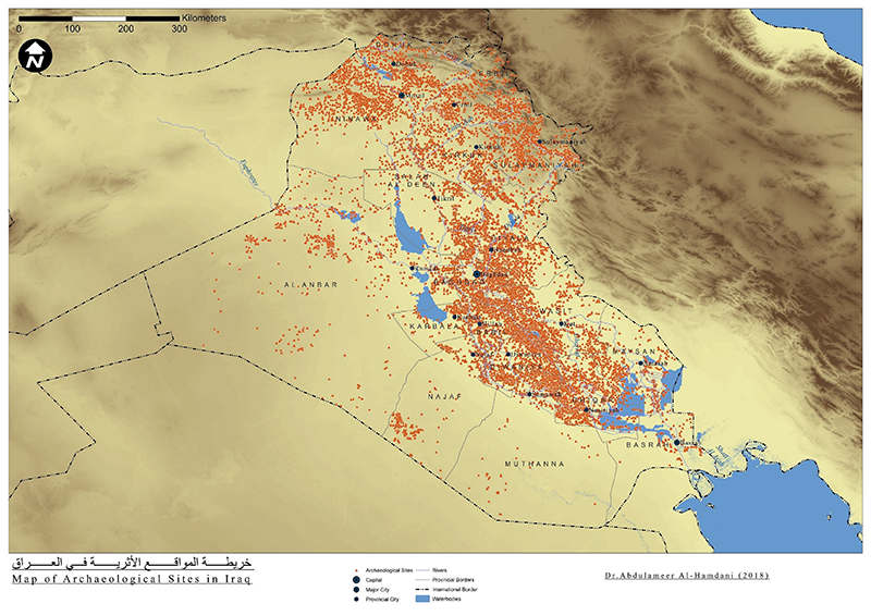 A map showing cultural heritage sites in Iraq