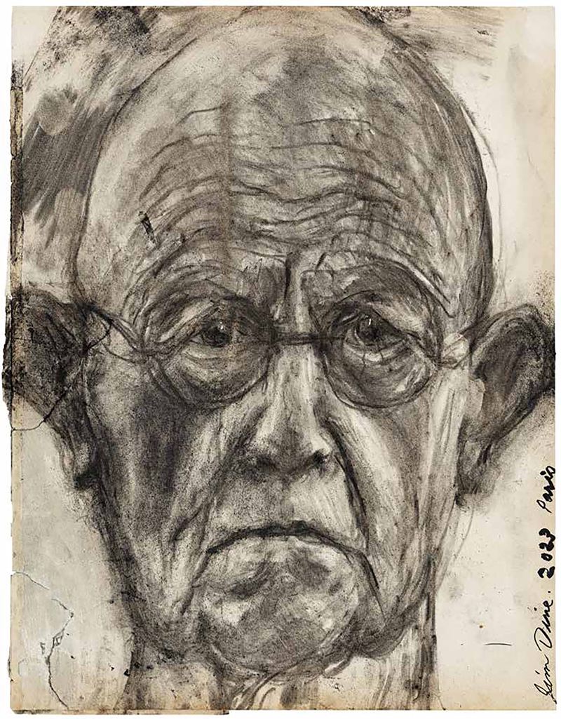 A charcoal drawing of the head of a man