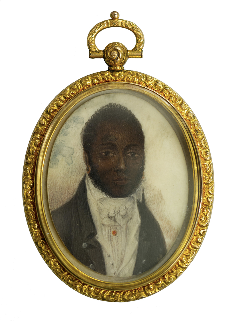 A 19th century miniature of a man's head and shoulders, in watercolor on ivory