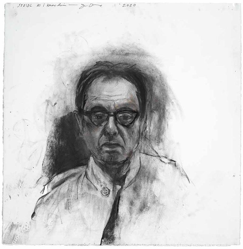 a charcoal drawing of the head and shoulders of a man wearing glasses, a dress shirt, and a tie