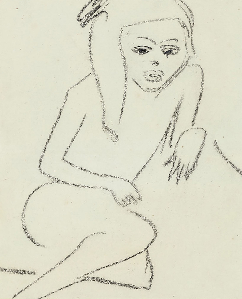 A pencil drawing, with just a few lines,  of a woman
