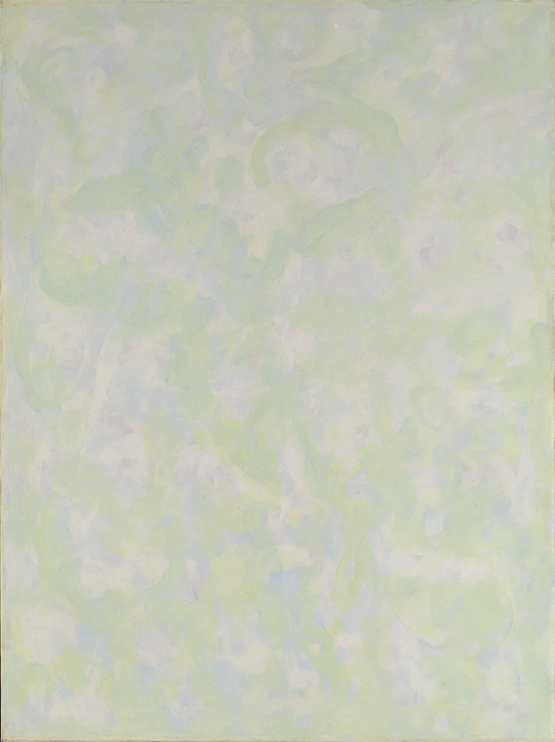 An abstract oil painting composed of soft pastel hues